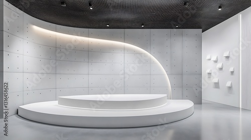 Modern Minimalist Interior: Curving Light Installation in a Concrete Space AI Generated