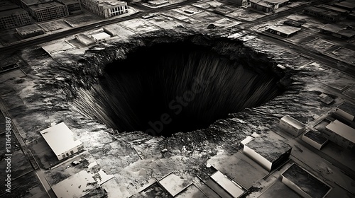 Wallpaper Mural Massive sinkhole engulfs city buildings, demonstrating disaster in urban landscape for disaster scenarios Torontodigital.ca