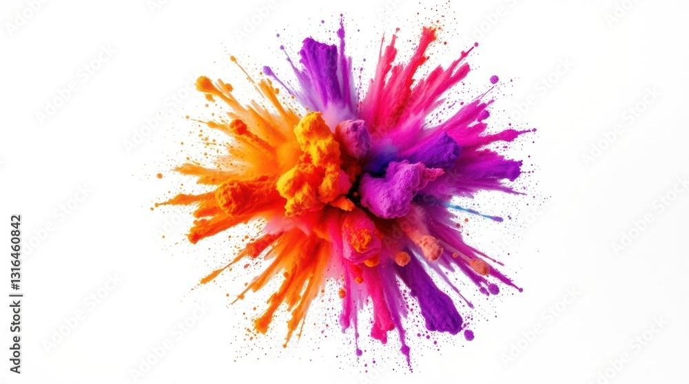 Obraz premium Exploding Powder Burst with Vibrant Orange, Purple, and Pink Colors