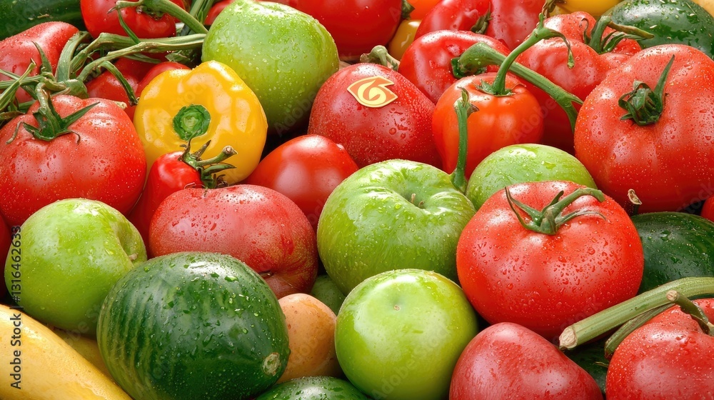 Variety of Fresh Organic Tomatoes and Bell Peppers with Vibrant Colors Displayed in a Bountiful Harvest Arrangement Variety of Fresh Organic Tomatoes and Bell Peppers with Vibrant Colors Displayed in a Bountiful Harvest Arrangement