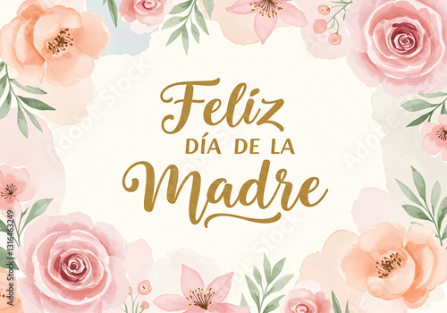 Greeting card saying Feliz Día de la Madre! to celebrate mother's day, generative ai