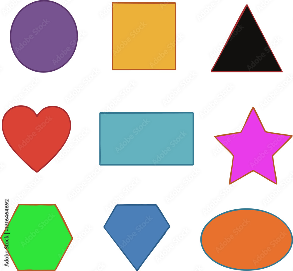 Colorful geometric shapes arranged neatly on a white background ideal for teaching resources, kids projects and educational materials, can be used. Colorful geometric shapes arranged neatly on a white background ideal for teaching resources, kids projects and educational materials, can be used.