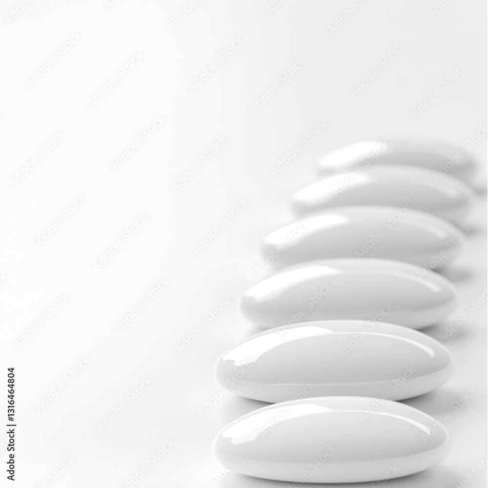 Row of smooth, white stones on a plain white background Row of smooth, white stones on a plain white background