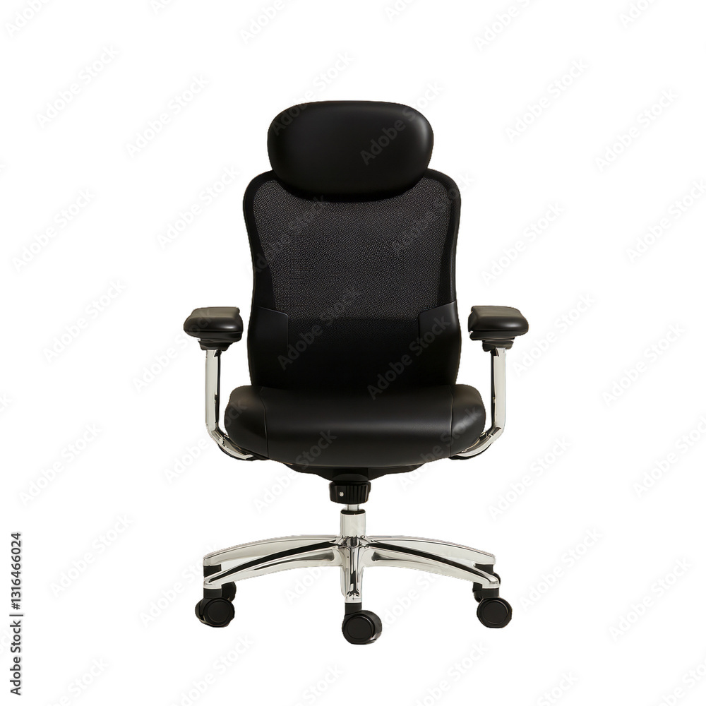 Ergonomic office chair with mesh backrest and adjustable armrests isolated on a transparent background Ergonomic office chair with mesh backrest and adjustable armrests isolated on a transparent background
