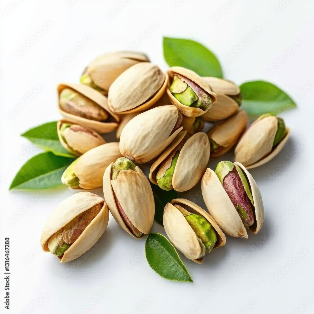Pile of pistachios with leaves Pile of pistachios with leaves