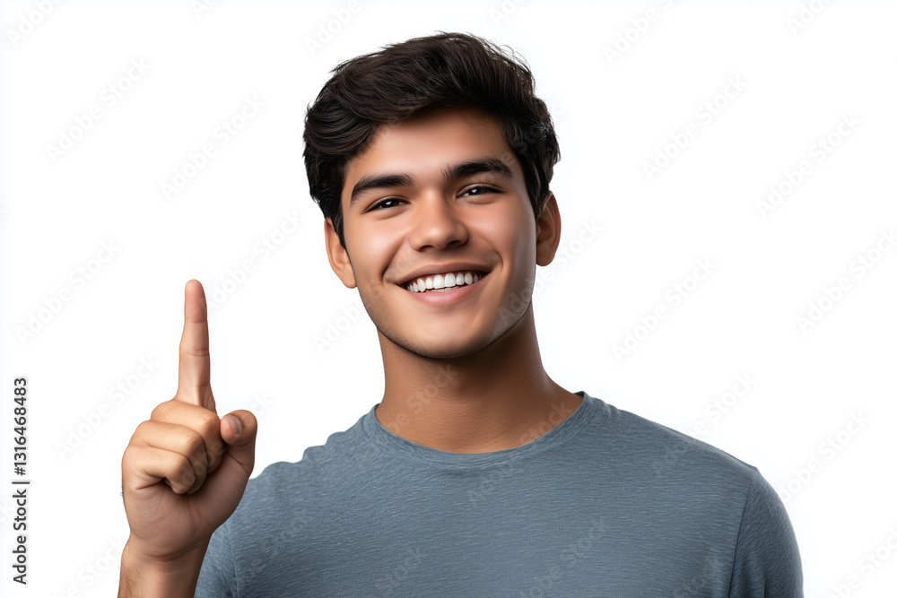 Young handsome man over isolated white background pointing up Young handsome man over isolated white background pointing up