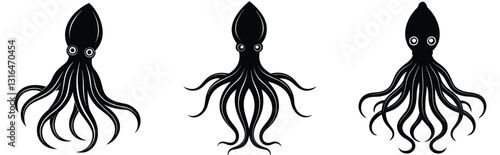 Squid Vector Shilhouette Bundle Set Icon.