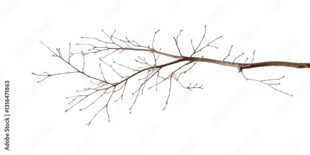 Fototapeta premium Delicate, bare branches isolated against a pure white backdrop, image, delicate