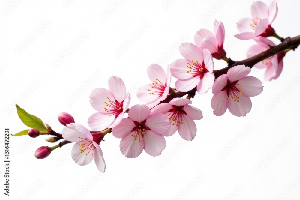 Naklejka premium Delicate cherry blossom branch isolated on white background, cherry blossom, isolation, flowers in isolation