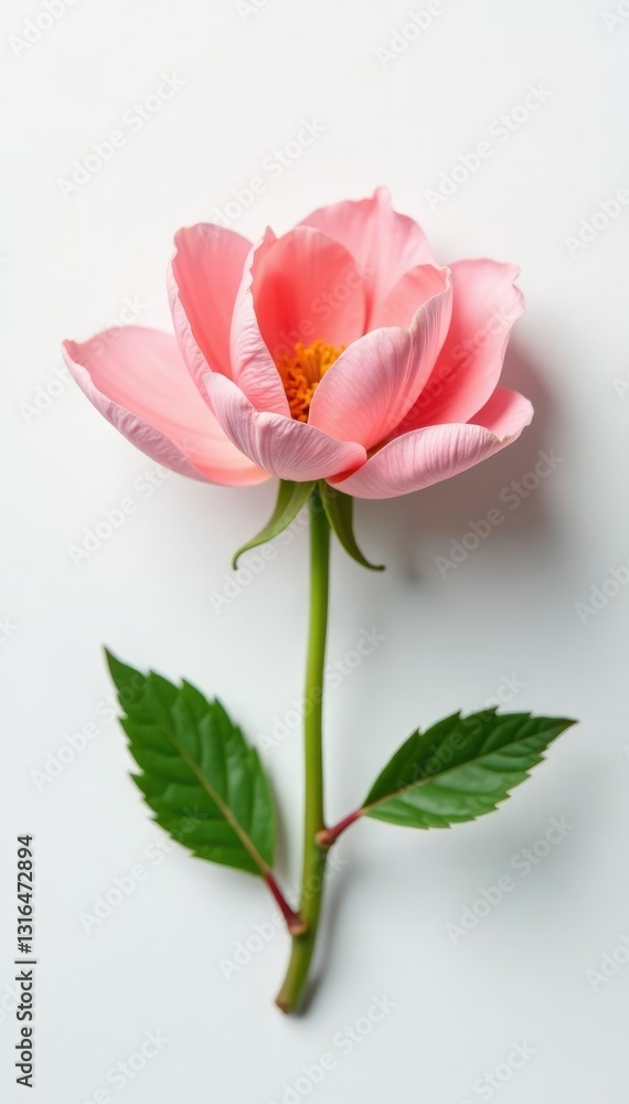 Delicate flower petals unfurl on a crisp white surface, background, minimalist, flower Delicate flower petals unfurl on a crisp white surface, background, minimalist, flower