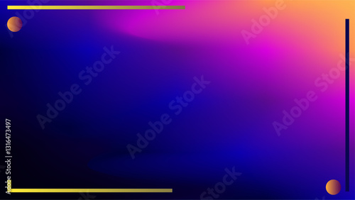 Blue violet and orange mesh gradient background with broken line frame borders