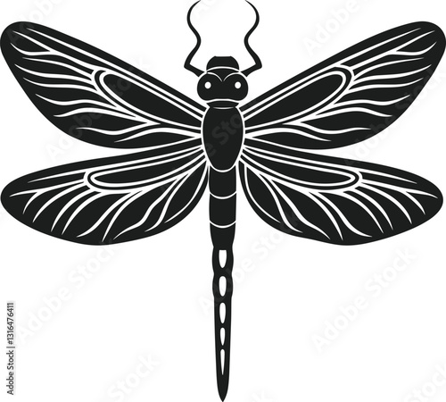 Intricate Dragonfly Silhouette Vector - Spring Nature Illustration