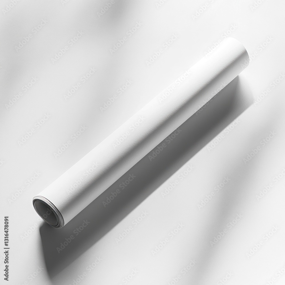 Rolled white paper or vinyl mockup on a light background Rolled white paper or vinyl mockup on a light background