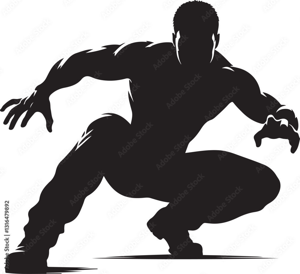 Fototapeta premium Crouching defensive pose vector illustration