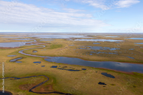 Obraz na płótnie Aerial view of the tundra in the Lena River delta, Yakutia, Russia w salonie