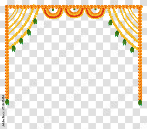 Indian flower door garland of mango leaves and marigold flowers. for marriage and festivals traditional
