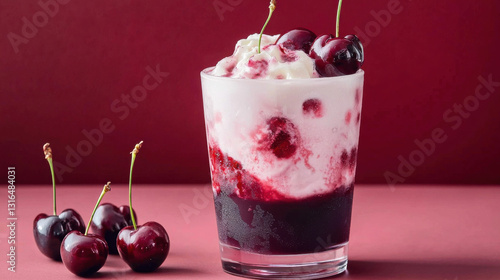 Wallpaper Mural A refreshing cherry dessert in a clear glass, showcasing a vibrant blend of red hues and creamy textures against a deep red backdrop. Torontodigital.ca