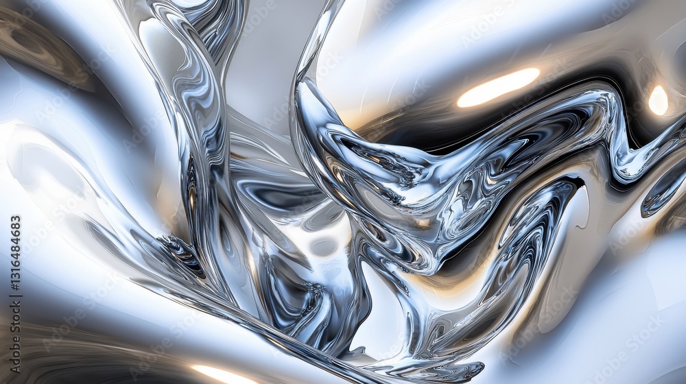 Abstract Metallic Liquid Motion with Smooth Curves and Shiny Surface Reflecting Light and Texture in Monochromatic Shades Abstract Metallic Liquid Motion with Smooth Curves and Shiny Surface Reflecting Light and Texture in Monochromatic Shades