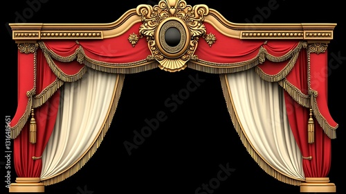 Grand Red and Gold Stage Drapery: A 3D Rendered Design AI Generated