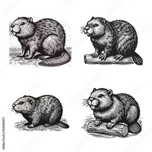  beaver engraved logo icon design