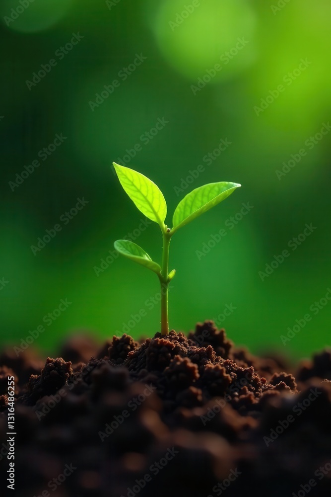 Fototapeta premium Tiny coffee plants sprout in rich Costa Rican soil , beans, seedlings
