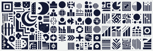 Obraz na płótnie Abstract geometric shapes, refraction glass effects, Y2K aesthetics, Brutalist designs, vintage stickers, and trendy retro symbols