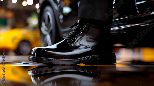 Obraz na płótnie A close up of a shiny black boot and reflection w salonie