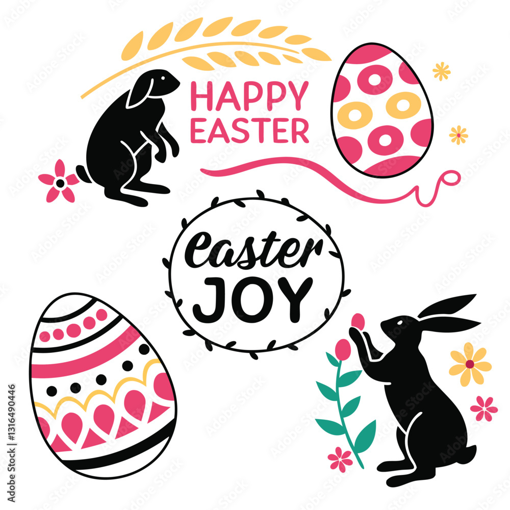 Fototapeta premium set of easter eggs with flowers