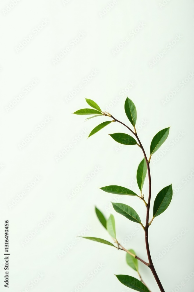 Delicate branches with slender leaves on a white background, nature photography, greenery Delicate branches with slender leaves on a white background, nature photography, greenery