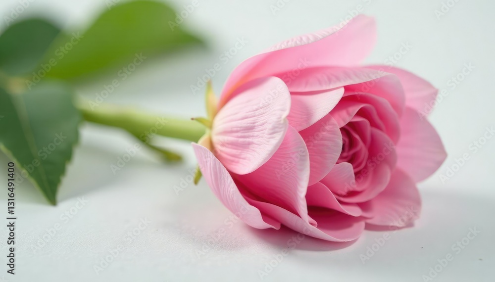 Delicate flower petals unfolding on white surface, nature, plant Delicate flower petals unfolding on white surface, nature, plant