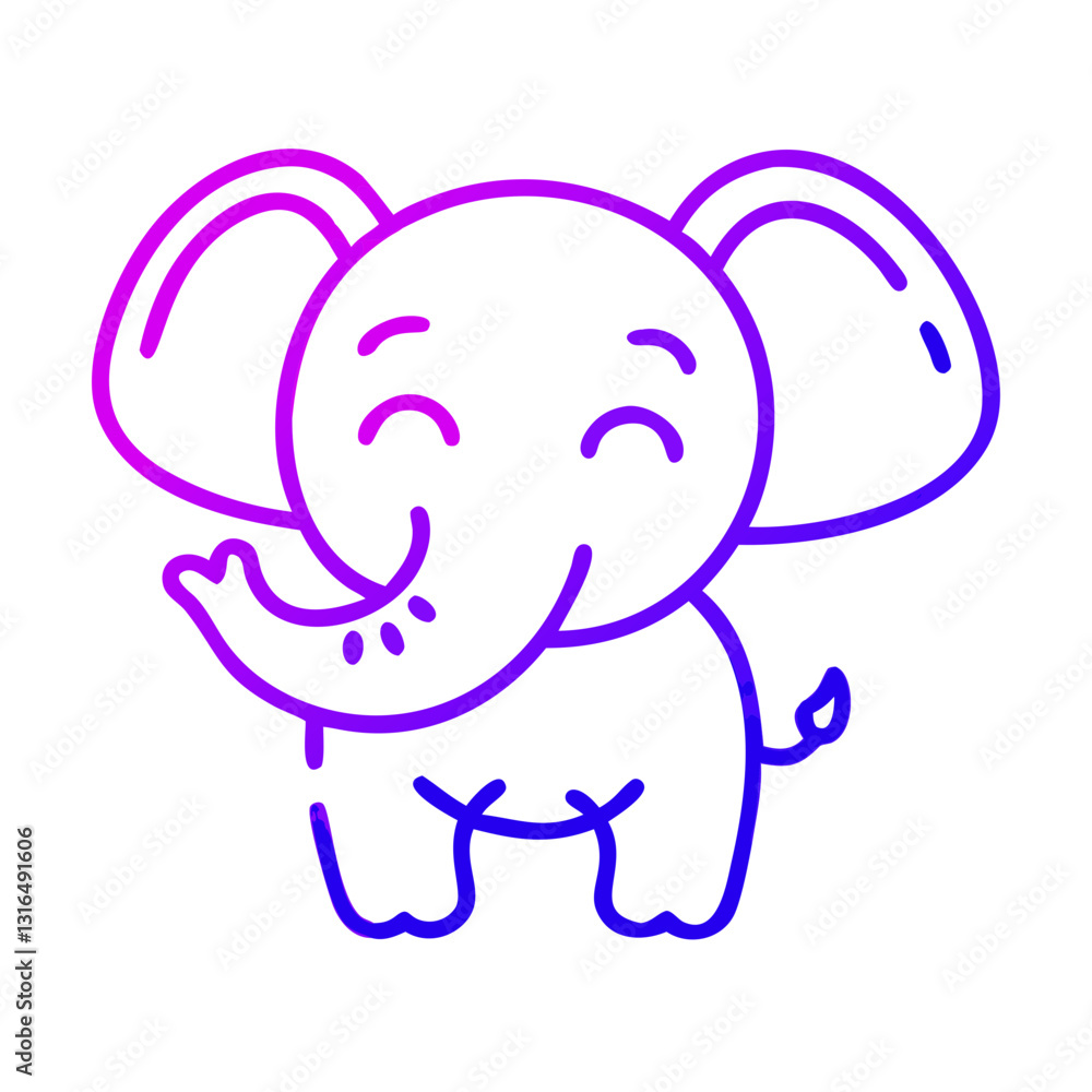 Fototapeta premium Lovely elephant illustration showcasing its cuteness and playful spirit in vibrant line art.