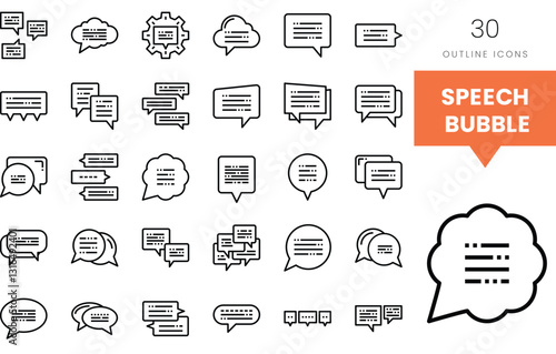 Set of outline icons depicting various speech bubble designs.