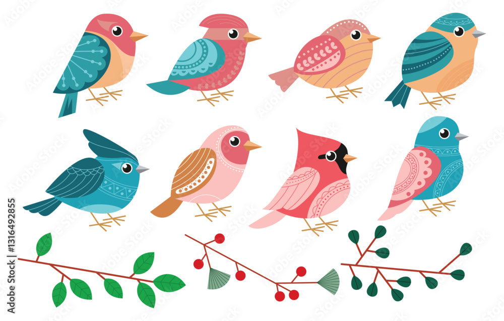 Spring bird cute set, clipart vector
Spring bird cute set, clipart vector