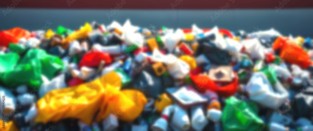 Fototapeta premium Blurred background underscoring a towering garbage mound, underscoring the global urgency for sustainable change
