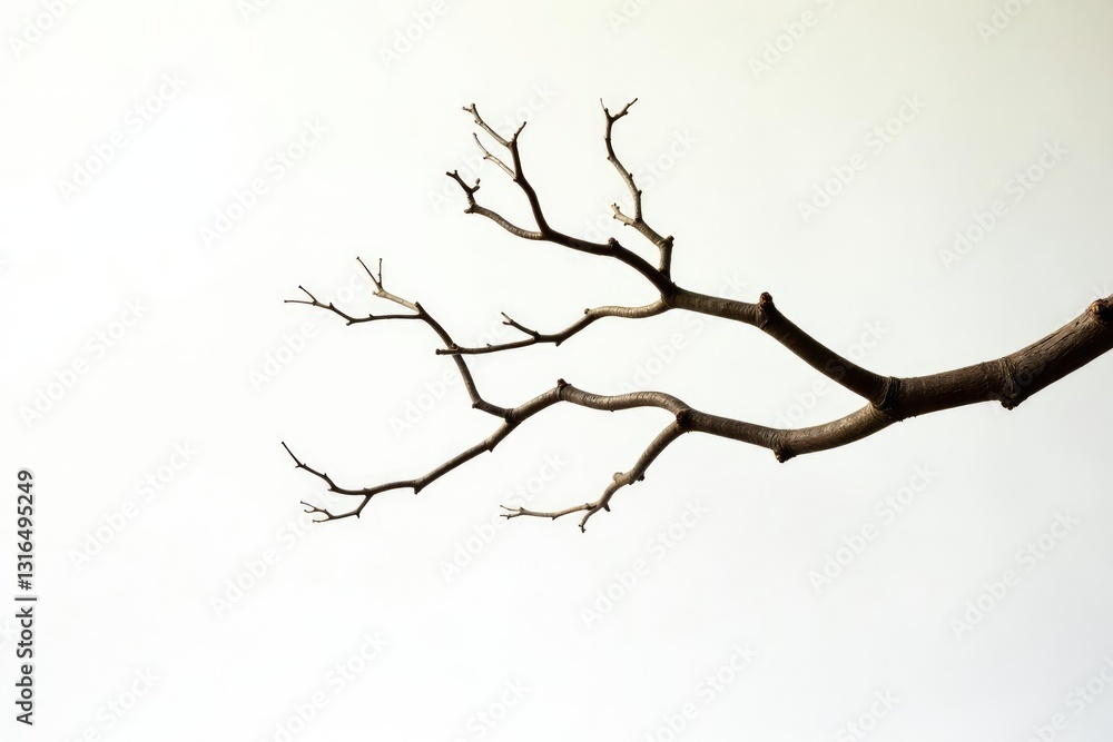 Long, slender branches stretch vertically on white background, branch, wood, isolated elements Long, slender branches stretch vertically on white background, branch, wood, isolated elements