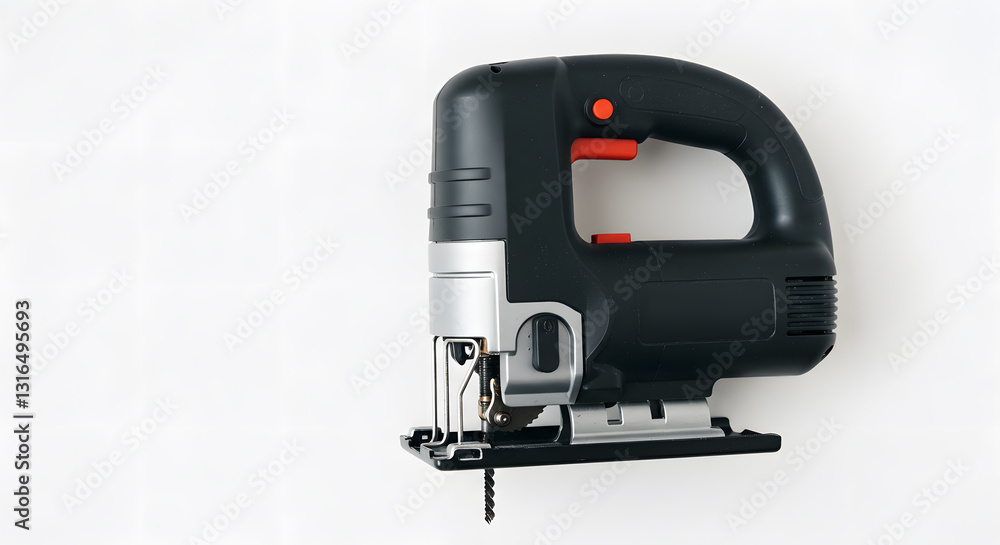 Fototapeta premium Black and Silver Cordless Jigsaw on White Background