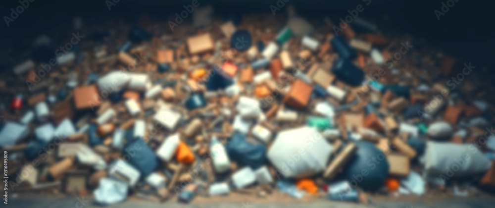 Obraz premium Blurred background underscoring the vastness of landfill waste, stressing resource conservation efforts