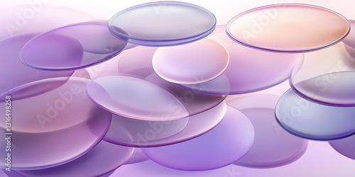 floating translucent and opaque circular disks in varying sizes, arranged in a dynamic composition