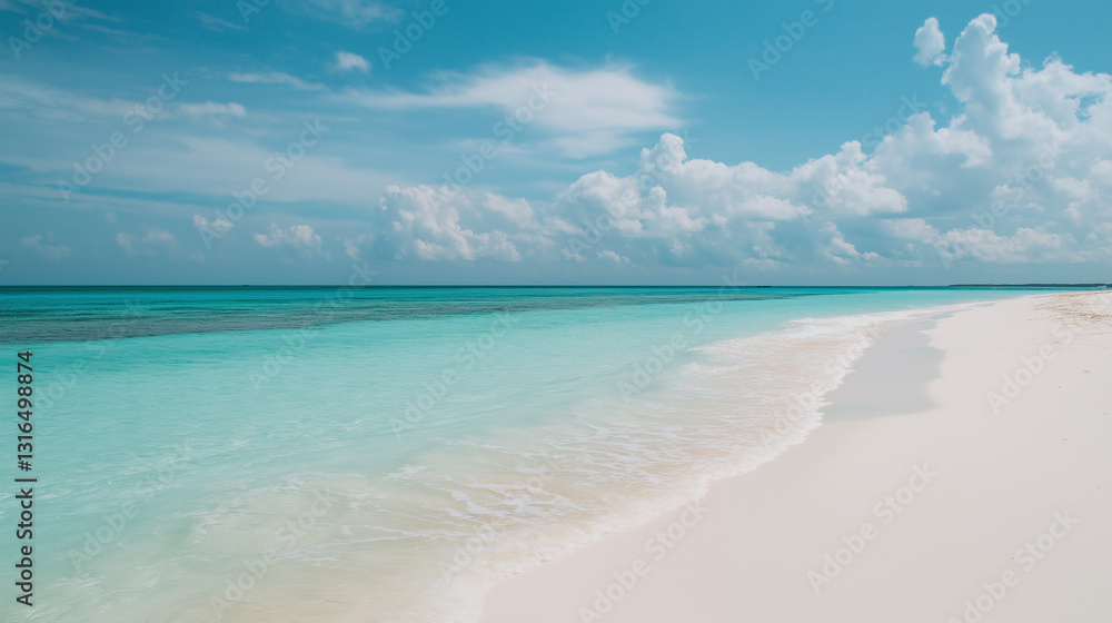 Traumhafter tropischer Strand mit türkisblauem Meer, weißem Sand und dramatischem Wolkenhimmel. Paradiesische Küstenlandschaft in unberührter Natur ohne Menschenspuren Traumhafter tropischer Strand mit türkisblauem Meer, weißem Sand und dramatischem Wolkenhimmel. Paradiesische Küstenlandschaft in unberührter Natur ohne Menschenspuren