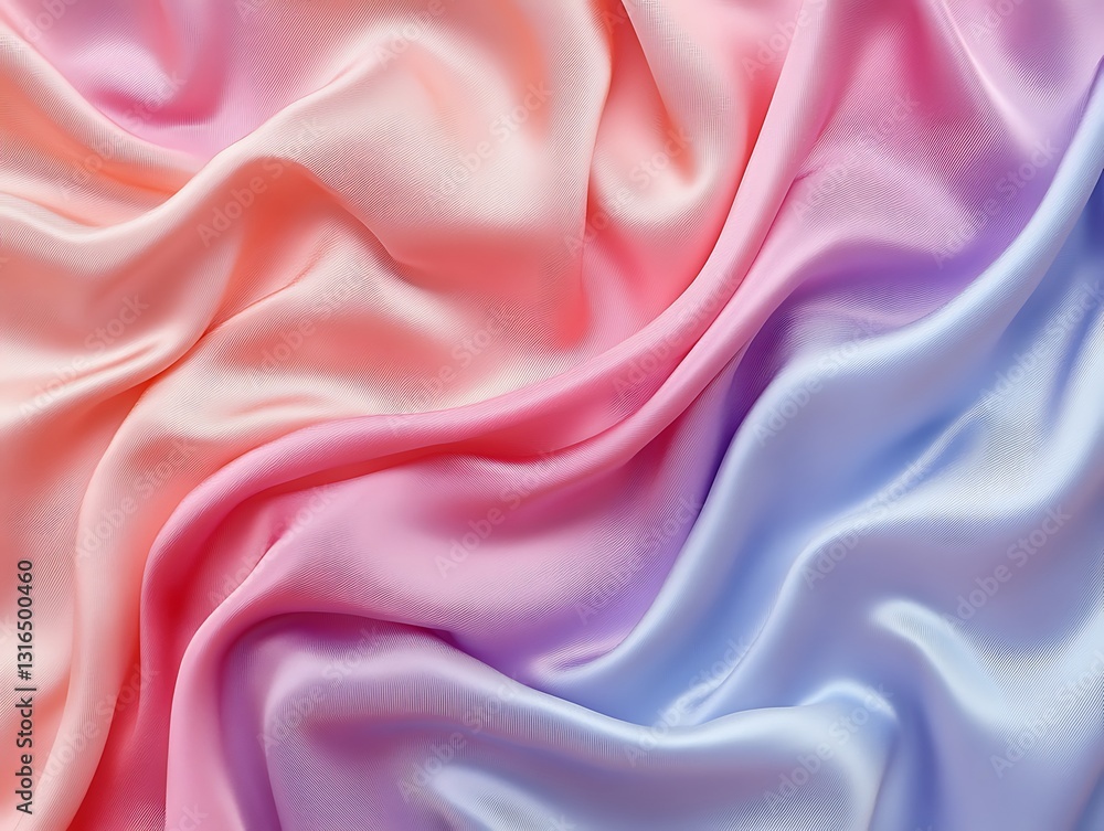 Obraz premium Pastel pink, orange, and purple silk fabric with soft waves and folds.
