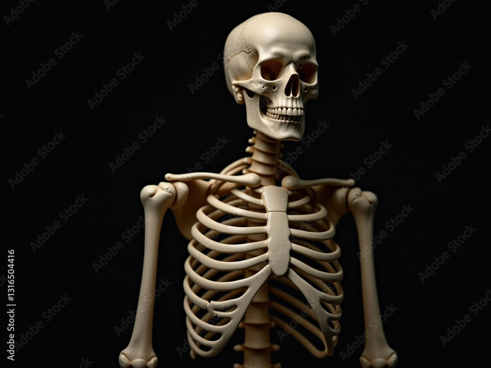 Human Skeleton Model Against Black Background – Anatomy and Medical Science Human Skeleton Model Against Black Background – Anatomy and Medical Science