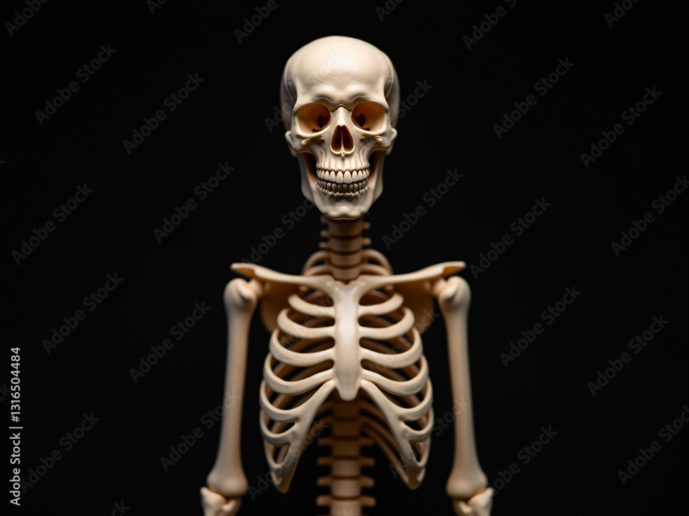 Human Skeleton Model Against Black Background – Anatomy and Medical Science Human Skeleton Model Against Black Background – Anatomy and Medical Science