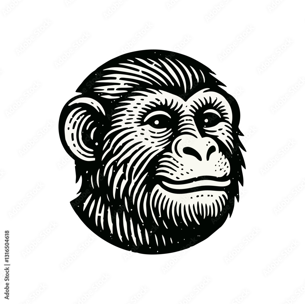 Obraz premium monkey engraved logo icon design illustration
