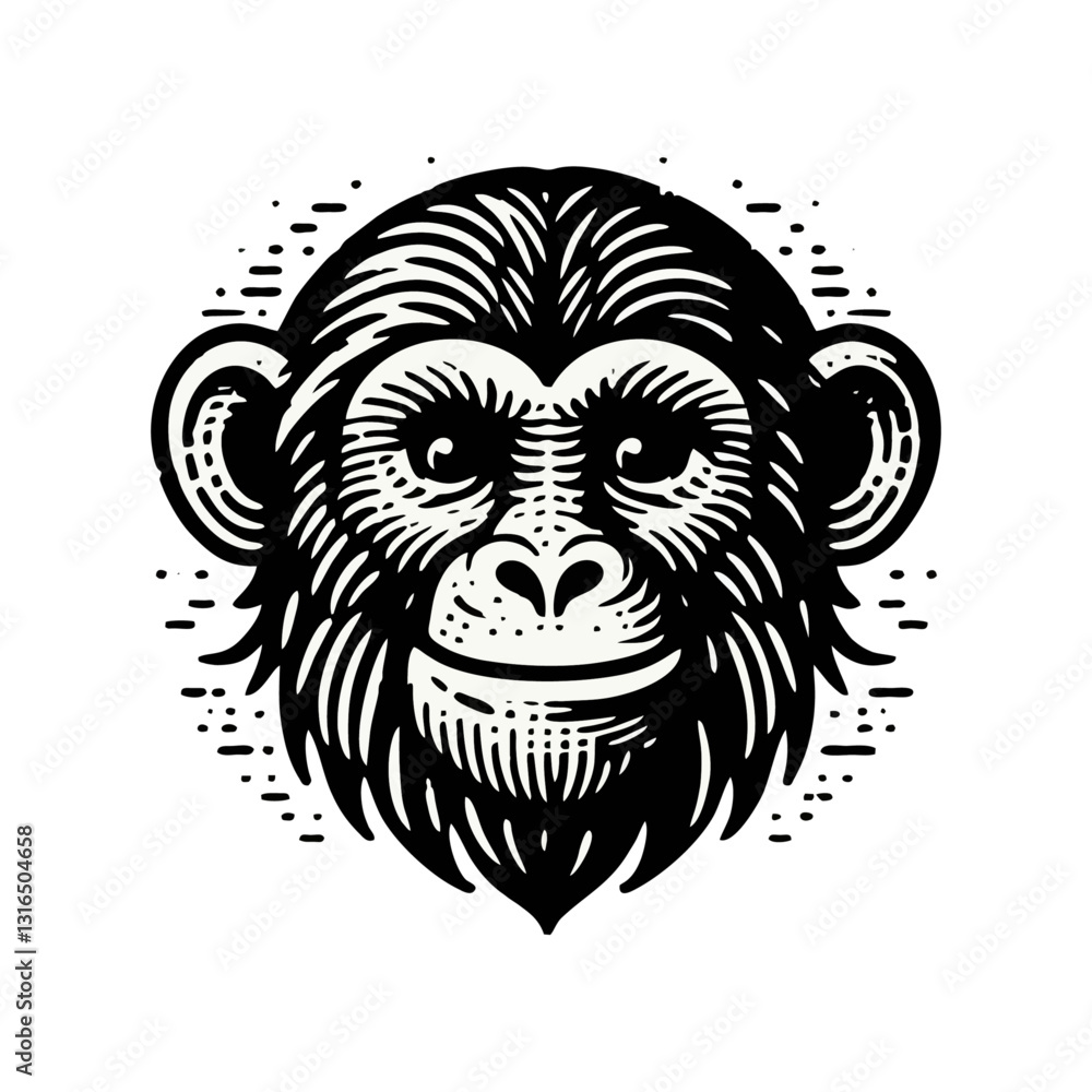 Obraz premium monkey engraved logo icon design illustration