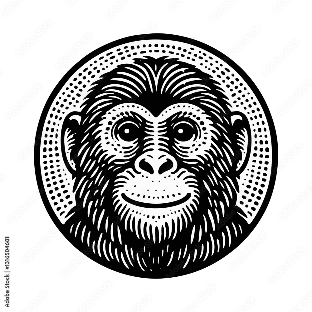 monkey engraved logo icon design illustration monkey engraved logo icon design illustration