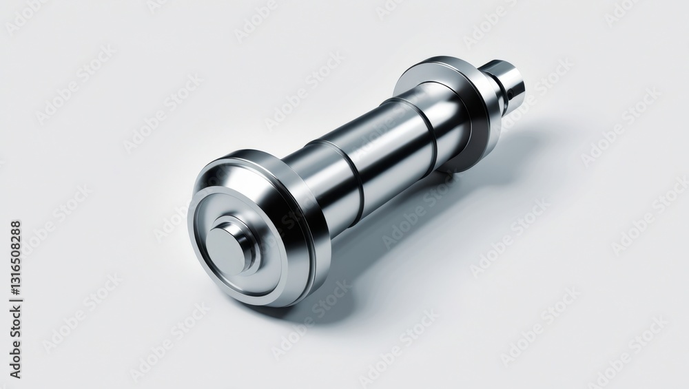 Sleek Silver Camshaft Mechanism Close Up on White Background for Automotive Engineering and Mechanical Part Design Studio Shot Sleek Silver Camshaft Mechanism Close Up on White Background for Automotive Engineering and Mechanical Part Design Studio Shot
