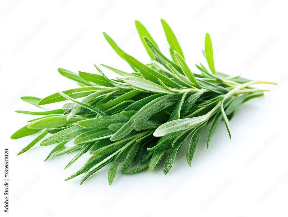 Fototapeta premium Aromatic sprigs of fresh rosemary displayed against a bright backdrop