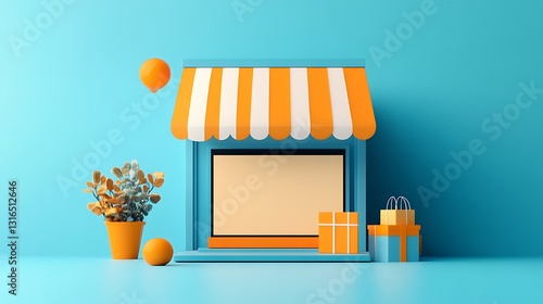 Vibrant 3D Render of a Small Online Shop on a Blue Background AI Generated
