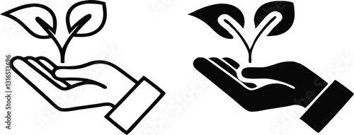 Plant in hand line and flat icon. Vector