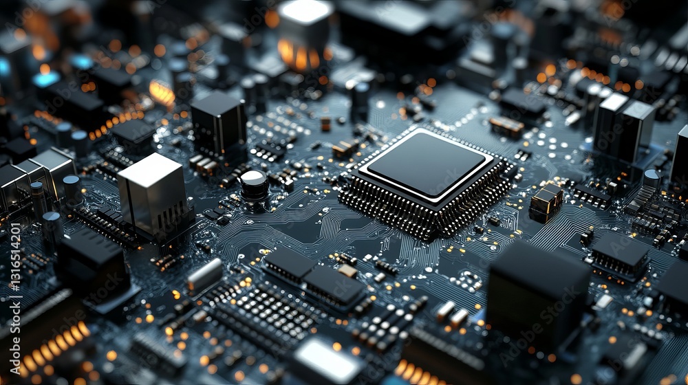 High Tech Circuit Board Detailed Closeup Modern Technology Digital Microchip Electronic Components Computer Hardware Advanced Innovation Powerful High Tech Circuit Board Detailed Closeup Modern Technology Digital Microchip Electronic Components Computer Hardware Advanced Innovation Powerful